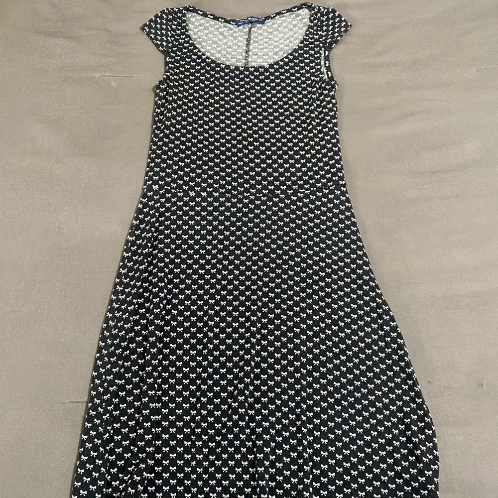 Bow Print Dress Blue Sand
